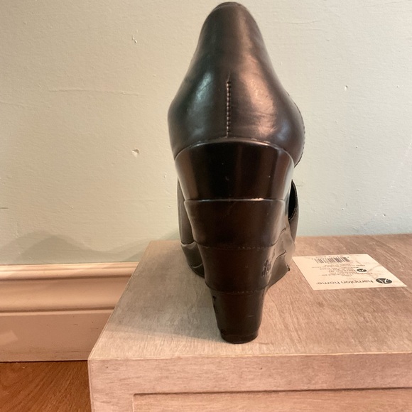 Harley-Davidson Women’s Black Leather Wedge Open Toe Heels Size 10 - Picture 12 of 16